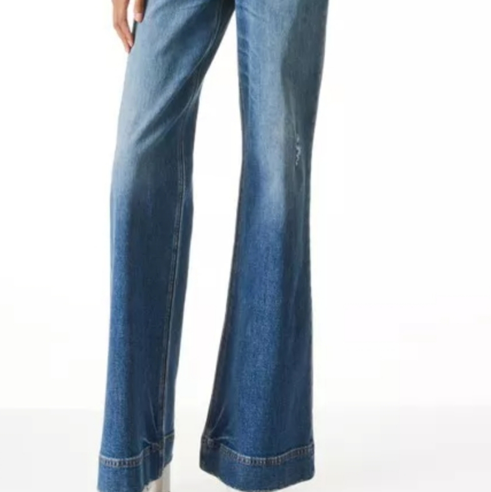Alice + Olivia Medium Blue Denim Bustier Zip-Front Overalls - Picture 3 of 12